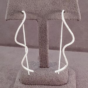Sterling Silver CZ Modern Wavy Earrings NEW